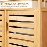 HOMCOM Aparador para Salón de Bambú con 3 Puertas Ranuradas Estantes para Comedor Cocina Entrada Natural 100x35x82 cm(m-5)