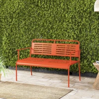 Outsunny Banc de jardin 2 places banc extérieur jardin en acier avec accoudoirs et dossier, pour balcon 121 x 64 x 84 cm, rouge(m-9)