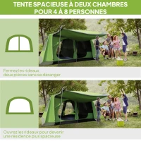 Outsunny Tente de camping avec porche pour 4 à 8 personnes légère portable, facile à Installer, sac de transport et crochet, vert(m-4)