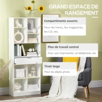 HOMCOM Bibliothèque meuble de rangement avec tiroir et étagères ouvertes, 60 x 26 x 158 cm, blanc(m-4)