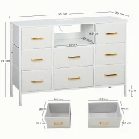 HOMCOM Boucle Chest of Drawers, 8 Fabric Drawers Storage Organiser with Charging Station, 2 USB and 2 AC Ports, Steel Frame, Fabric Dresser for Living Room, Bedroom, Hallway, Cream White(m-3)