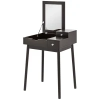 HOMCOM Coiffeuse avec miroir table de maquillage, 2 tiroirs, miroir pliable pour chambre à coucher, salon, 60x50x85,5cm, noir(m-11)