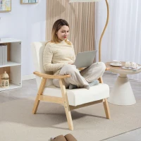 HOMCOM Fotel wypoczynkowy, wypełnienie z pianki, rama z drewna kauczukowego, kremowy(m-7)