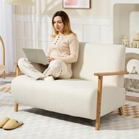 HOMCOM Sofá de 2 Plazas Tapizado en Borreguito 118 cm con Acolchado Grueso Reposabrazos y Patas de Madera Crema(m-8)