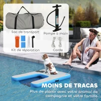 PawHut Rampe gonflable de radeau pour chien, plate-forme flottante de sports nautiques 120 x 90 x 10 cm bleu et gris(m-8)