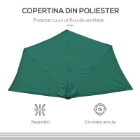 Outsunny Umbrela Semicirculara Impermeabila Protectie UV Verde 269 x 138 x 236cm(m-6)