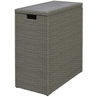 Outsunny Coffre de jardin en résine tressée, coffre de rangement extérieur 66 L avec dessus à lattes 28 x 55 x 60 cm, gris(m-1)