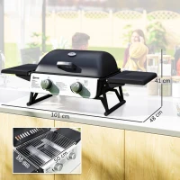 Outsunny Barbecue gaz de table transportable, 2 brûleurs 5,6 KW, barbecue gaz de camping avec étagères latérales, couvercle, noir(m-3)