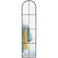 HOMCOM Espelho de Pé ou Apoiado na Parede Espelho com Forma de Janela e Moldura de Metal para Dormitório Entrada Sala 40x160 cm Preto(m-11)