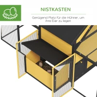 PawHut Hühnerstall Kleintierstall 2 Außengehege, 1 Nistkasten, 2 Rampen,Asphaltdach, wetterbeständig, Gelb(m-6)