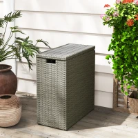 Outsunny Coffre de jardin en résine tressée, coffre de rangement extérieur 66 L avec dessus à lattes 28 x 55 x 60 cm, gris(m-8)
