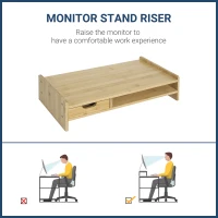 HOMCOM Monitor Riser Laptop PC Plinth Stand TV Computer Desktop Organiser W/ Drawer Bamboo(m-4)