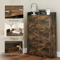 HOMCOM Zapatero Estrecho de 3 Cajones Abatibles para 24 Pares Diseño Rústico con Puertas de Granero 80x24x118 cm Marrón(m-7)