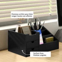 HOMCOM Boite de Rangement de Bureau - Organiseur de Bureau - 7 Compartiments, 2 tiroirs - Bambou Verni Noir(m-6)