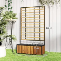 Outsunny Jardinière avec treillis lit surélevé de jardin trous de drainage en bois d'acacia acier  74 x 27 x 131 cm teck(m-3)