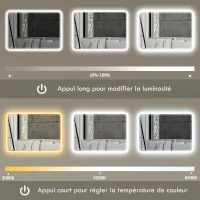 HOMCOM Miroir salle de bain LED bluetooth 50 x 70 cm interrupteur tactile lumière réglable 3 couleurs anti-buée mémoire argent(m-6)