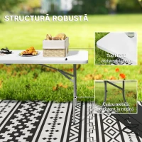 Outsunny Masă de Camping Pliabilă cu Mâner, Cadru Metalic și Blat din Plastic, 180x74x74 cm, Alb(m-5)