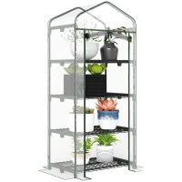Outsunny Serre de jardin avec étagères 4 niveaux, serre de balcon, bâche renforcée PVC, châssis en acier, porte zippée, pour légumes plante fleurs, intérieur et extérieur, 70x50x160cm, transparente(m-1)