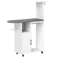 HOMCOM Móvel de Engomar Roupa com Rodas e Suporte Lateral Móvel com Tábua de Passar Barra para Roupa Prateleira 127,5x43,5x153 cm Branco(m-1)