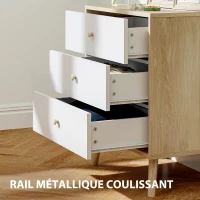 HOMCOM Commode 3 tiroirs meuble de rangement style moderne pour chambre à coucher, salon - 60 x 35 x 65 cm, chêne(m-6)