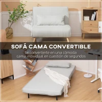 HOMCOM Sillón Cama Plegable con Respaldo Ajustable en 6 Posiciones Almohada Acolchada Carga 350 kg 94x78x80 cm Crema(m-4)