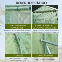 Outsunny Estufa tipo Túnel 3x2x2 m Estufa de Exterior com 6 Janelas de Malha e Porta Estufa de Cultivos para Pátio Jardim Verde(m-6)