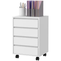HOMCOM Bloco de Gavetas de Escritório com 4 Gavetas Bloco de Gavetas para Secretária com Rodas Arquivador Móvel 46x40x65 cm Branco(m-11)