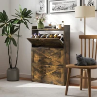 HOMCOM Zapatero Estrecho de 3 Cajones Abatibles para 24 Pares Diseño Rústico con Puertas de Granero 80x24x118 cm Marrón(m-8)