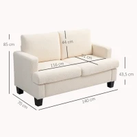 HOMCOM Canapé 2 places 120 cm avec coussins de dossier amovibles, tissu chenille pour salon, chambre, bureau, beige(m-3)