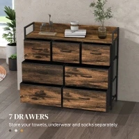 HOMCOM Komoda z 7 Szufladami z Tkaniny, Design Industrialny, Stalowa Rama, 98x29x85cm, Brąz/Czarny(m-4)