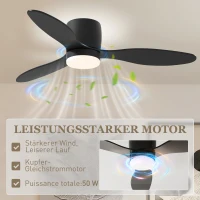HOMCOM Deckenventilator mit Lampe und Fernbedienung, 3 Lichtfarben, 6 Geschwindigkeiten, Einstellbare Helligkeit, Schwarz(m-6)