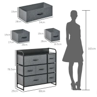 HOMCOM Chest of Drawers with 7 Foldable Drawers, 3-Tier Fabric Bedroom Dresser, Clothes Storage Unit for Bedroom, Living Room, Grey(m-3)