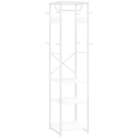 HOMCOM Cuier de Podea cu Bară și 3 Rafturi Deschise, 38.5x30x170 cm, Alb(m-11)