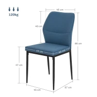 HOMCOM Conjunto de 2 Cadeiras de Jantar Modernas Cadeiras de Cozinha com Assento Acolchoado e Estofado Encosto Curvo 45x57x86 cm Azul Escuro(m-3)
