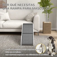PawHut Rampa para Mascotas de Madera con Alfombra Antideslizante para Perros Pequeños o Mayores 152x40x50 cm Blanco y Gris(m-5)