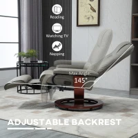 HOMCOM Fotel Relaksacyjny TV Obracany 360°, Neigbar do 145°, Skóra Ekologiczna, Szary, 78 x 87 x 100 cm(m-4)