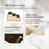 Outsunny Houten Verhoogde Bloembak, 3 Lagen, Voering van Vliesstof, Gelakt Natuurlijk Hout, 117 x 100 x 54 cm(m-7)