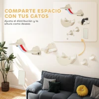 PawHut Juego de Escalada para Gatos de Pared de 6 Piezas con Hamacas Plataformas Tabla Rascador Escaleras y Estrellas Beige(m-5)