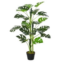 Outsunny Planta Artificial 100 cm Monstera Artificial Árbol Artificial con 21 Hojas y Maceta para Decoración Hogar Oficina Salón Verde