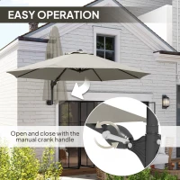 Outsunny 3(m) Wall-Mounted Parasol Shade, with Handle - Light Grey(m-5)