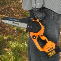 Outsunny Mini Chainsaw Cordless, 8 Inch Electric Chainsaw with 2 x 4000mAh Batteries, Brushless Motor and Safety Lock for Tree Trimming, Garden, Wood Cutting, Orange(m-9)