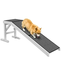 PawHut Rampa para Mascotas de Madera con Alfombra Antideslizante para Perros Pequeños o Mayores 152x40x50 cm Blanco y Gris(m-10)