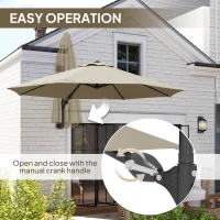 Outsunny 3(m) Wall-Mounted Parasol Shade, with Handle - Khaki(m-5)
