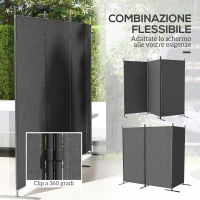 Outsunny Paravento da Esterno a 3 Pannelli Pieghevole e Regolabile, in Poliestere e Metallo, 252x44x176 cm, Grigio Carbone(m-6)