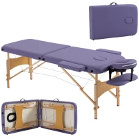 HOMCOM Portable Massage Bed, Folding Spa Beauty Massage Table with 2 Sections, Carry Bag and Wooden Frame, Purple(m-10)