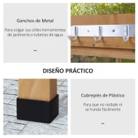Outsunny Mesa de Jardinería de Madera con Superficie Metálica Estantes y Ganchos para Jardín Terraza 76x37x89 cm Natural(m-5)