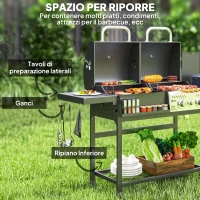 Outsunny Barbecue a Carbone e Gas con 3 Bruciatori e Coperchio, Termometro, Ruote e Ripiani, Nero(m-7)