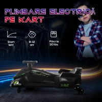 HOMCOM Go-Kart Electric pentru Copii cu Pedale, Pornire Lentă, Lumini, Muzică și Centură, 90x53x99 cm, Negru(m-7)