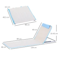 Outsunny Conjunto de 2 Esteiras de Praia com Encosto Reclinável em 5 Níveis Bolsa de Transporte e Apoio de Cabeça 48x134x33-43 cm  Branco Creme(m-3)