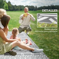 Outsunny Alfombra de Exterior Reversible 182x274 cm con Patrón Geométrico de Cenefa Impermeable con Bolsa Gris y Blanco(m-8)